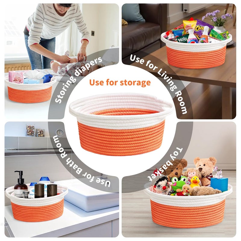 Yeeeasy Small Woven Basket with Gift Bags and Ribbons Cute Baskets for Gifts Empty 12"x8"x5" Small Rope Toy Basket for Babies Baskets for Storage, White & Orange - Image 3
